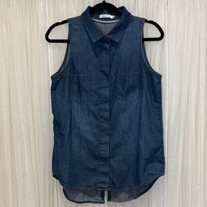 Reaction Kenneth Cole Women’s Dark Blue Sleeveless Button-Down Hi-Low Shirt